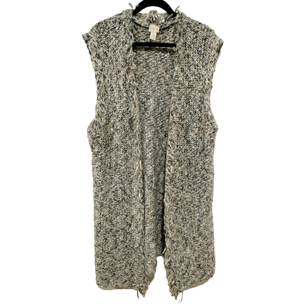 Chico's 3 Women's Size XL Multicolor Long Fringed Knitted Duster Sweater Vest